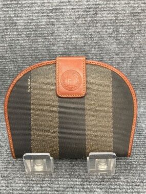 Fendi Brown and Tan Striped Canvas Coin Pouch